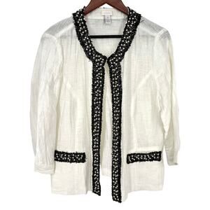 NEW NWOT Chicos Sz LARGE 2 Linen Blend FORMAL Jacket Shirt Top Blouse Dinner